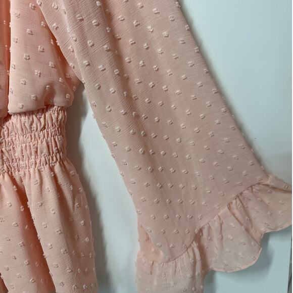 Fever Smocked Waist Long Bell-Sleeve Clip-Dot Blouse Top Pink Sz XL Cottagecore - Picture 4 of 12
